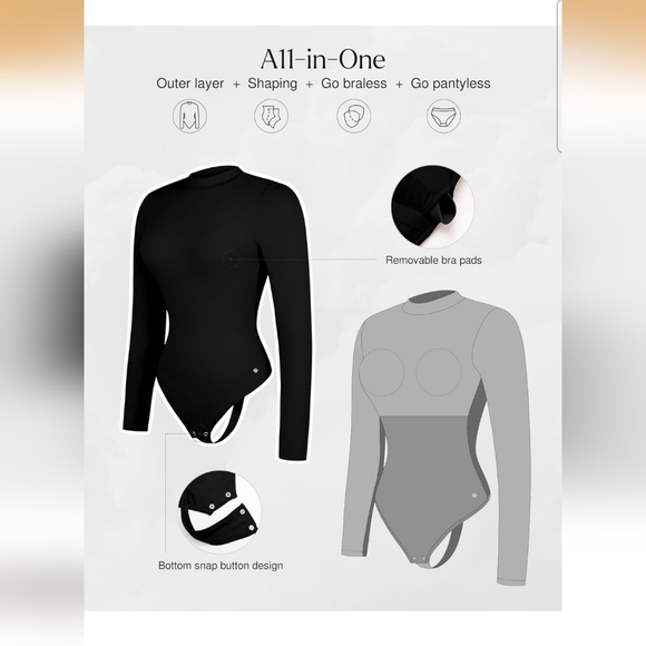 Popilush Women's Black Turtle Neck Shapewear Tummy Control Bodysuit Size Large - Picture 2 of 10